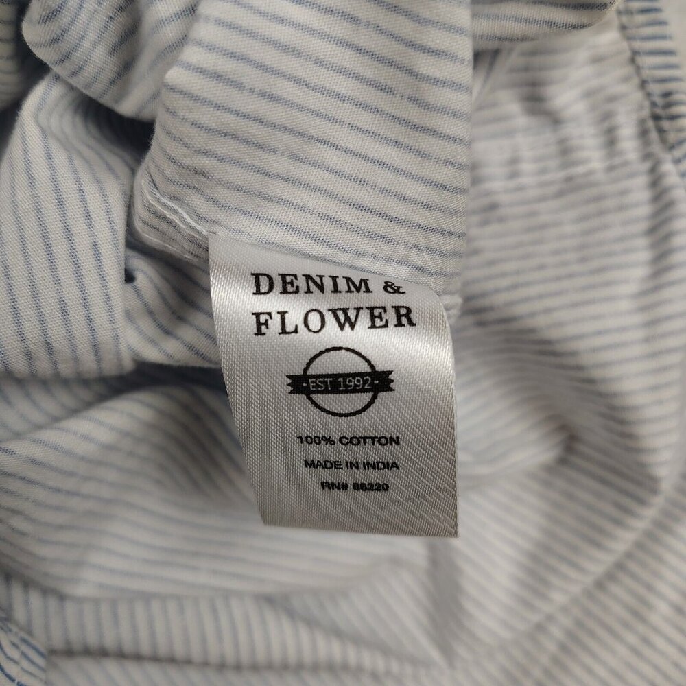 Denim & Flower White Pinstriped Slim Fit Shirt Ricky Singh Mens Large - Picture 5 of 8